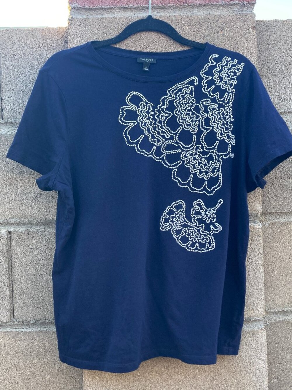 Talbots woman navy coral beaded cotton modal t-shirt size 1X